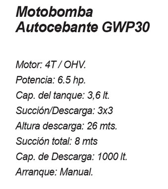 Motobomba autocebante de agua a gasolina GWP30